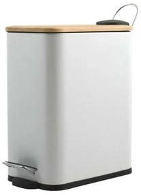 Pattumiera bagno 5 Lt in acciaio con coperchio in bambù bianca con apertura a pedale Rexa