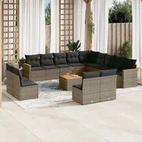 Set Divani da Giardino 14pz con Cuscini in Polyrattan Grigiocod mxl 88782