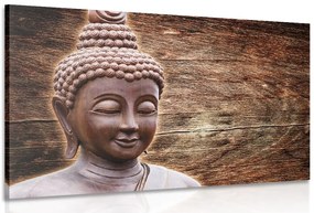 Stampa su tela – Statua del Buddha su sfondo di legno