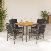 Set da Pranzo da Giardino 5 pz con Cuscini in Polyrattan Grigio 3212049