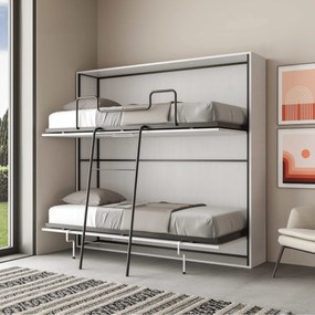 Letto a scomparsa doppio orizzontale Kando con materassi, Bianco Frassino / Non incluso