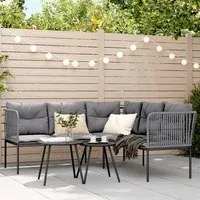 Set Divano da Giardino con Cuscini Nero Acciaio e Textilene 3283744