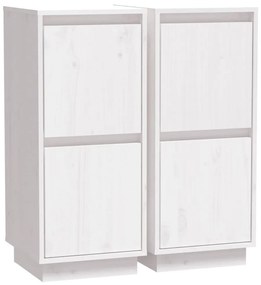 Credenze 2 pz bianco 31,5x34x75 cm in legno massello di pino