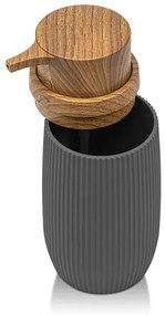 Set 2 pezzi Dispenser sapone e Porta spazzolino Grigio dettagli effetto legno Blob