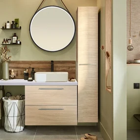 Mobile da bagno sotto lavabo SENSEA bianco / rovere nat. L 60 x H 58 x P 46 cm, lavabo non incluso