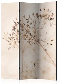 Paravento separè Pace e riflessione (3 pezzi) - piante delicate su sfondo beige