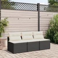 Divano Giardino Senza Braccioli con Cuscini 2pz Nero Polyrattan 365832