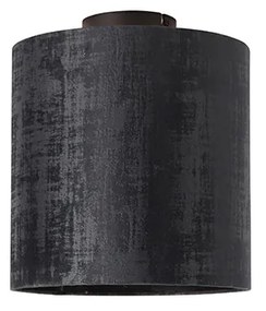 Plafoniera nero opaco paralume velluto nero 25 cm - COMBI
