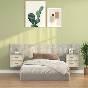 Testiera Letto Con Comodini İn Legno Multistrato Grigio Cemento /