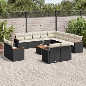 Set divani da giardino 14pz con cuscini in polyrattan nero