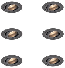 Set di 6 faretti da incasso moderni color canna di fucile GU10 50mm rotondi inclinabili - Rondoo