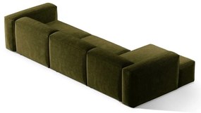 Divano angolare verde (con penisola a sinistra/con chaise lounge) con rivestimento in velluto a coste Bergamo – Cosmopolitan Design