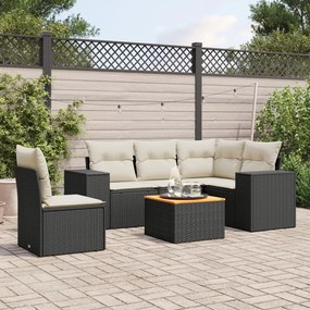 Set divano da giardino 6 pz con cuscini nero in polyrattan