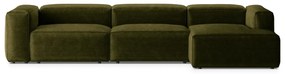Divano angolare verde (con penisola a destra/con chaise lounge) con rivestimento in velluto a coste Bergamo – Cosmopolitan Design