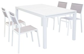 DEXTER - set tavolo in alluminio e teak cm 160/240 x 90 x 75 h con 4 sedie Aulus