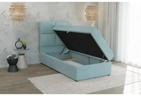 Letto singolo imbottito con contenitore azzurro con materasso e topper inclusi 80x200 cm Lena – Ropez