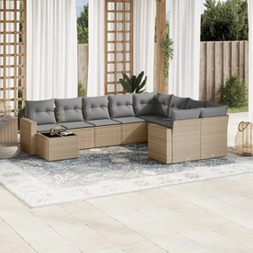 Set divano da giardino 10 pz con cuscini beige in polyrattan