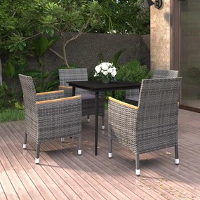 Set da pranzo per giardino 5 pz con cuscini polyrattan e vetro