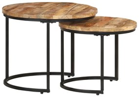 Tavolini Impilabili 2 Pz İn Legno Di Mango Grezzo /