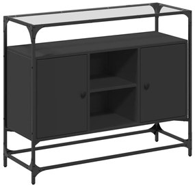 Credenza con piano in vetro nero 98x35x81cm legno multistrato