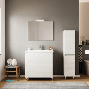 Mobile Bagno Da Terra "Lisbona" Da 80 Composto Da Due Cassetti Finitura Rovere Bianco