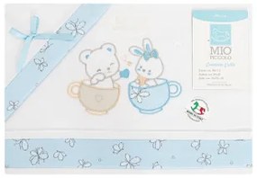 Lenzuola lettino neonato in cotone Mio piccolo Dolci emozioni Azzurro