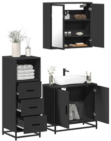 Set Mobili Da Bagno 3 Pz Nero İn Legno Multistrato /