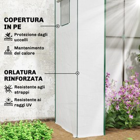 Serra per Piante 196x77x197 cm con 2 Finestre Laterali a Rete e Ingresso Avvolgibile in PE e Acciaio Bianco...