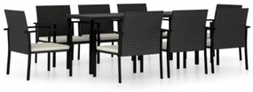 Set da Pranzo da Giardino 9 pz in Polyrattan Nero