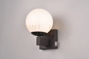 Kula applique bagno metallo nero e vetro bianco con interruttore ip...