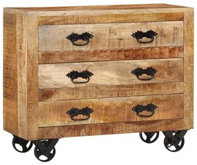Credenza Con 3 Cassetti 80x30x65 Cm Legno Grezzo Massello Mango /