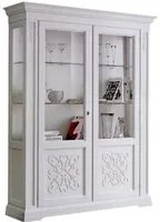 Vetrina classica decoro legno 2 porte shabby bianco 170x45x210