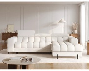 Divano angolare color crema allungabile/con contenitore (con penisola a destra/con chaise lounge) con rivestimento in bouclé Felro – ELTAP