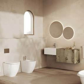 Mobile sospeso 100 cm cannettato rovere naturale lavabo in resina Tevere