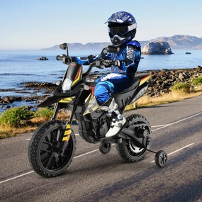 Costway Moto cavalcabile per bambini con licenza aprilia e 2 ruote aggiuntive, Moto elettrica 12V con musica