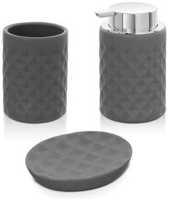 Accessori bagno da appoggio in set 3 pezzi ceramica colore grigio Cristal