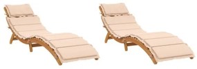 Lettini Prendisole con Cuscini 2 pz Beige Legno Massello Acacia