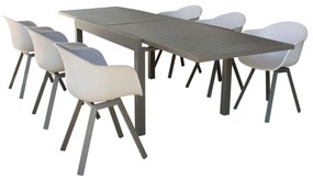 JERRI - set tavolo in alluminio cm 135/270 x 90 x 75 h con 6 poltrone Jessie
