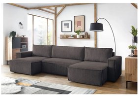 Divano angolare grigio tortora allungabile (a U) con rivestimento in velluto a coste Nihad – Bobochic Paris