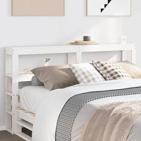 Testiera Con Ripiani Bianca 160 Cm İn Legno Massello Di Pino /