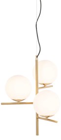 Lampada a sospensione Art Déco oro con vetro opale 3 luci - Flore