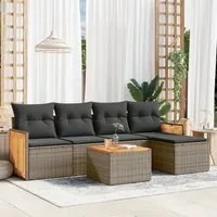 Set Divano da Giardino 6 pz con Cuscini Grigio in Polyrattan 3227607