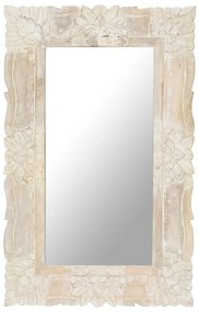 Specchio Bianco 80x50 Cm İn Legno Massello Di Mango /