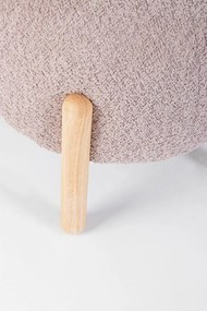 Pouf DAYLA in tessuto rosa antico effetto bouclé e gambe in legno rubberwood