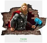 Adesivo parete effetto 3D Marvel supereroe Thor wall stickers Misura: 150x100 cm