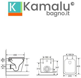 Kamalu - sanitari bagno sospesi senza brida per bagni stretti modello litos-s200