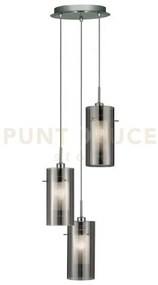 Duo ii 3lt multi-drop pendant - argento satinato e vetro fumé