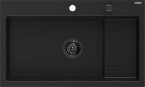 Mexen Omar lavello da cucina in granito a 1 vasca 800 x 480 mm, nero, sifone nero - 6520801005-77-B