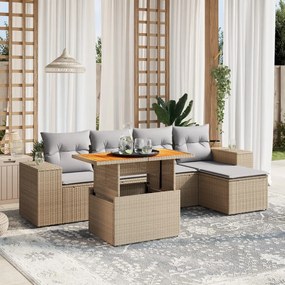 Set divano da giardino 6 pz con cuscini beige in polyrattan