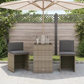 Set da bistrò 3 pz con cuscini grigio in polyrattan